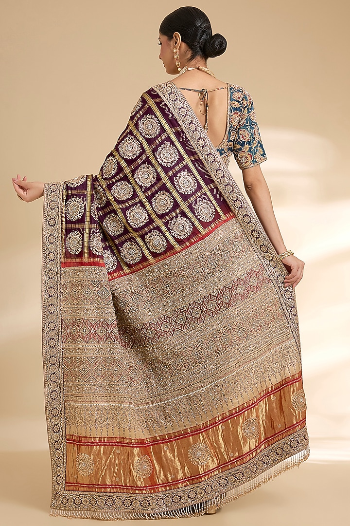 Purple Gajji Silk Embroidered Bridal Saree Set by Faabiiana at Pernia's Pop Up Shop