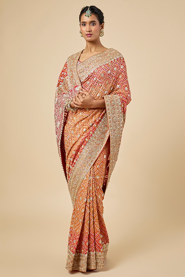 Orange Georgette Banarasi Bandhani Bridal Saree Set by Faabiiana at Pernia's Pop Up Shop