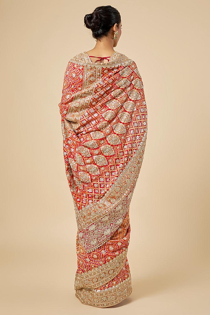 Orange Georgette Banarasi Bandhani Bridal Saree Set by Faabiiana at Pernia's Pop Up Shop