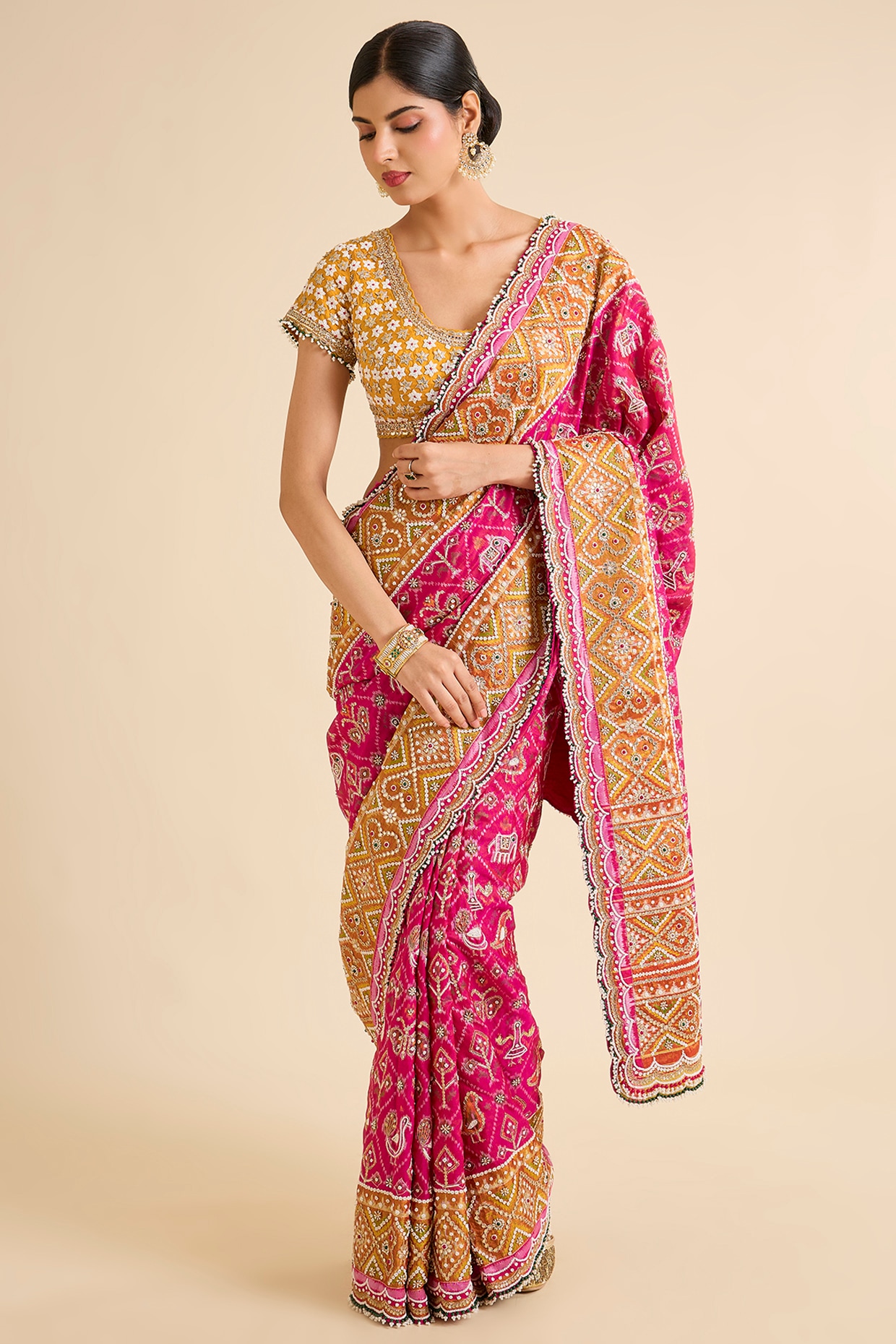Faabiiana Red Patola Embroidered Saree Set
