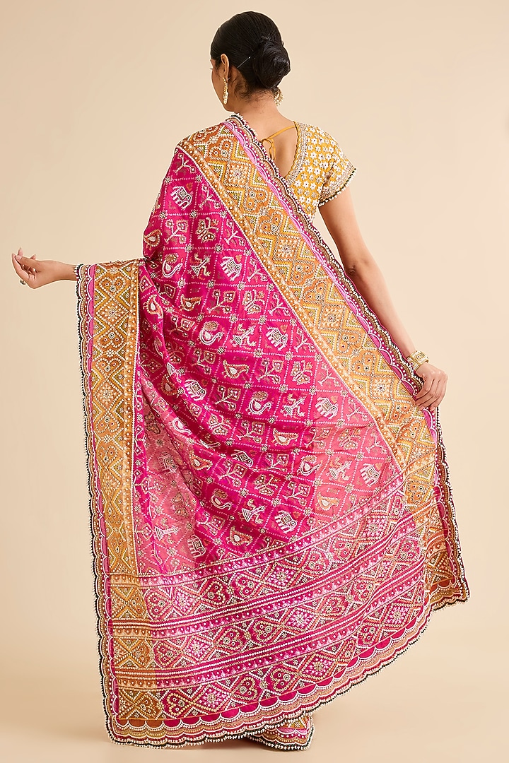 Red Patola Embroidered Bridal Saree Set by Faabiiana at Pernia's Pop Up Shop
