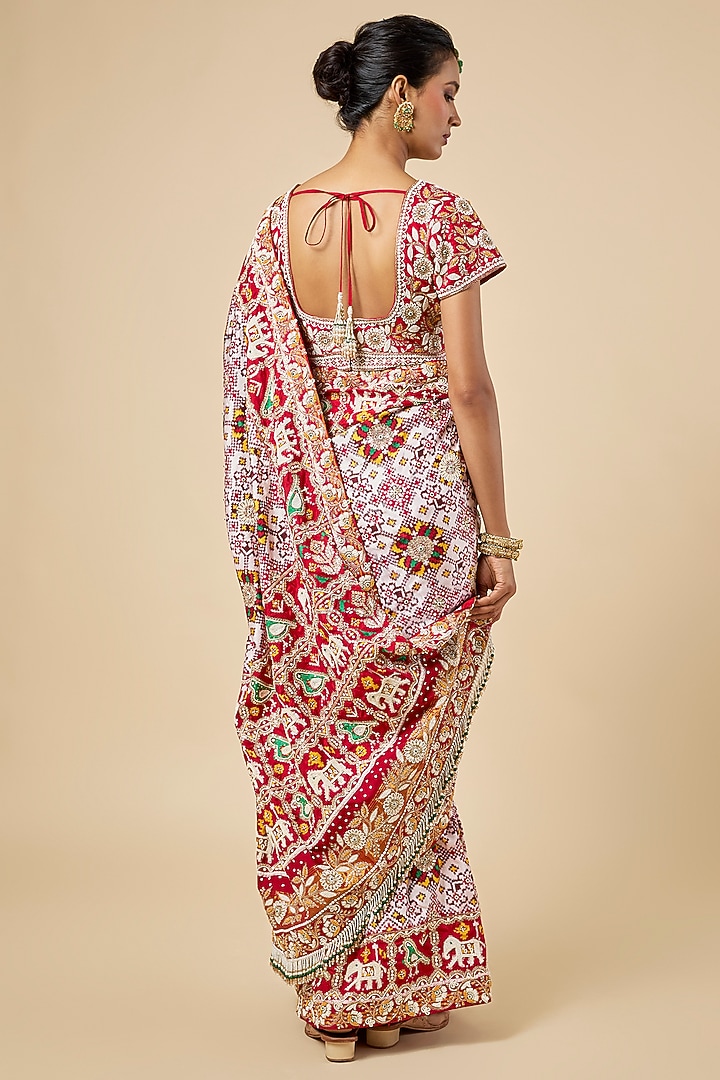Ivory & Red Silk Patola Bridal Saree Set by Faabiiana at Pernia's Pop Up Shop