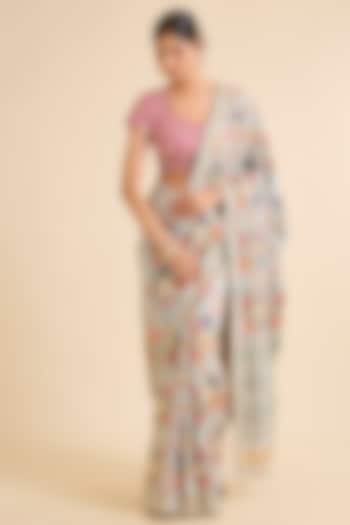 Ice Blue Patola Embroidered Bridal Saree Set by Faabiiana at Pernia's Pop Up Shop