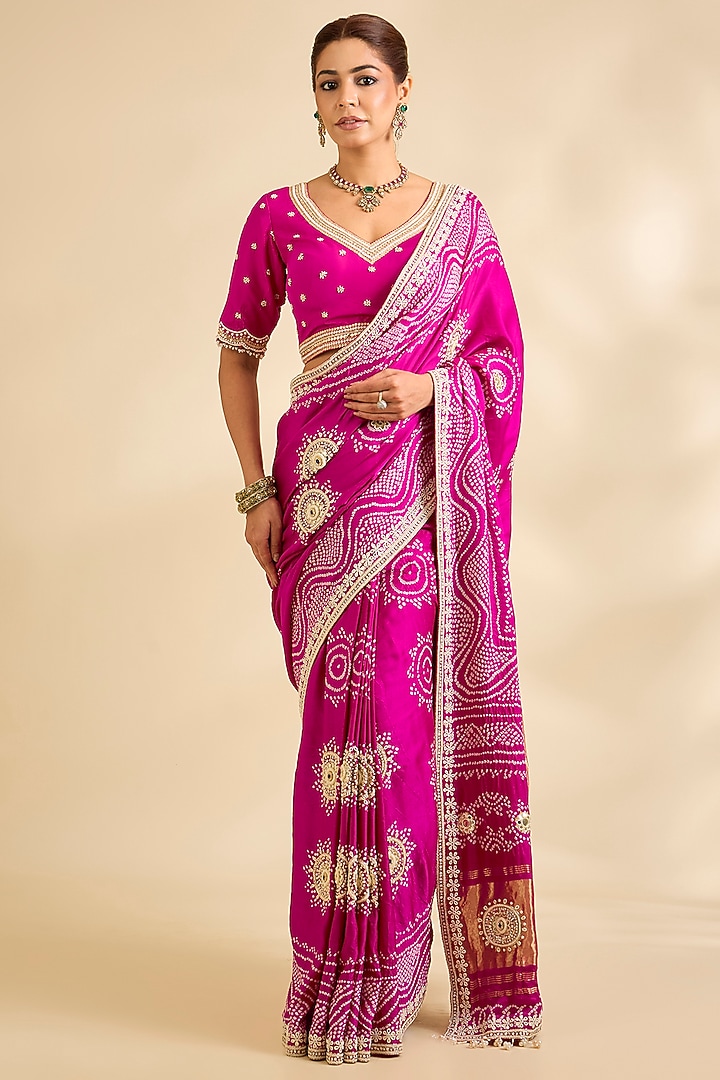 Rani Pink Gajji Silk Bridal Saree Set by Faabiiana at Pernia's Pop Up Shop