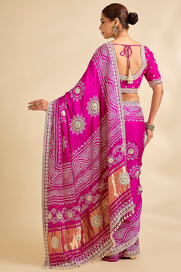Rani Pink Gajji Silk Bridal Saree Set by Faabiiana at Pernia's Pop Up Shop