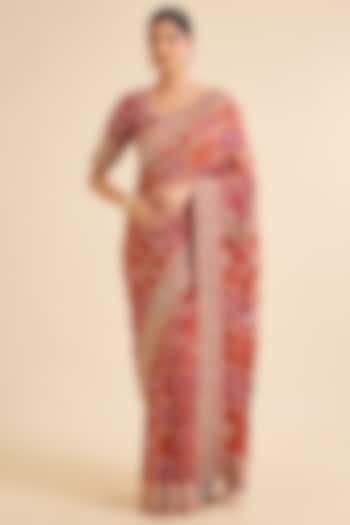 Red Georgette Embroidered Gharchola Bridal Saree Set by Faabiiana at Pernia's Pop Up Shop