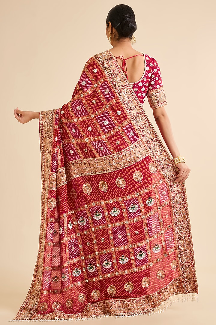 Red Georgette Embroidered Gharchola Bridal Saree Set by Faabiiana at Pernia's Pop Up Shop