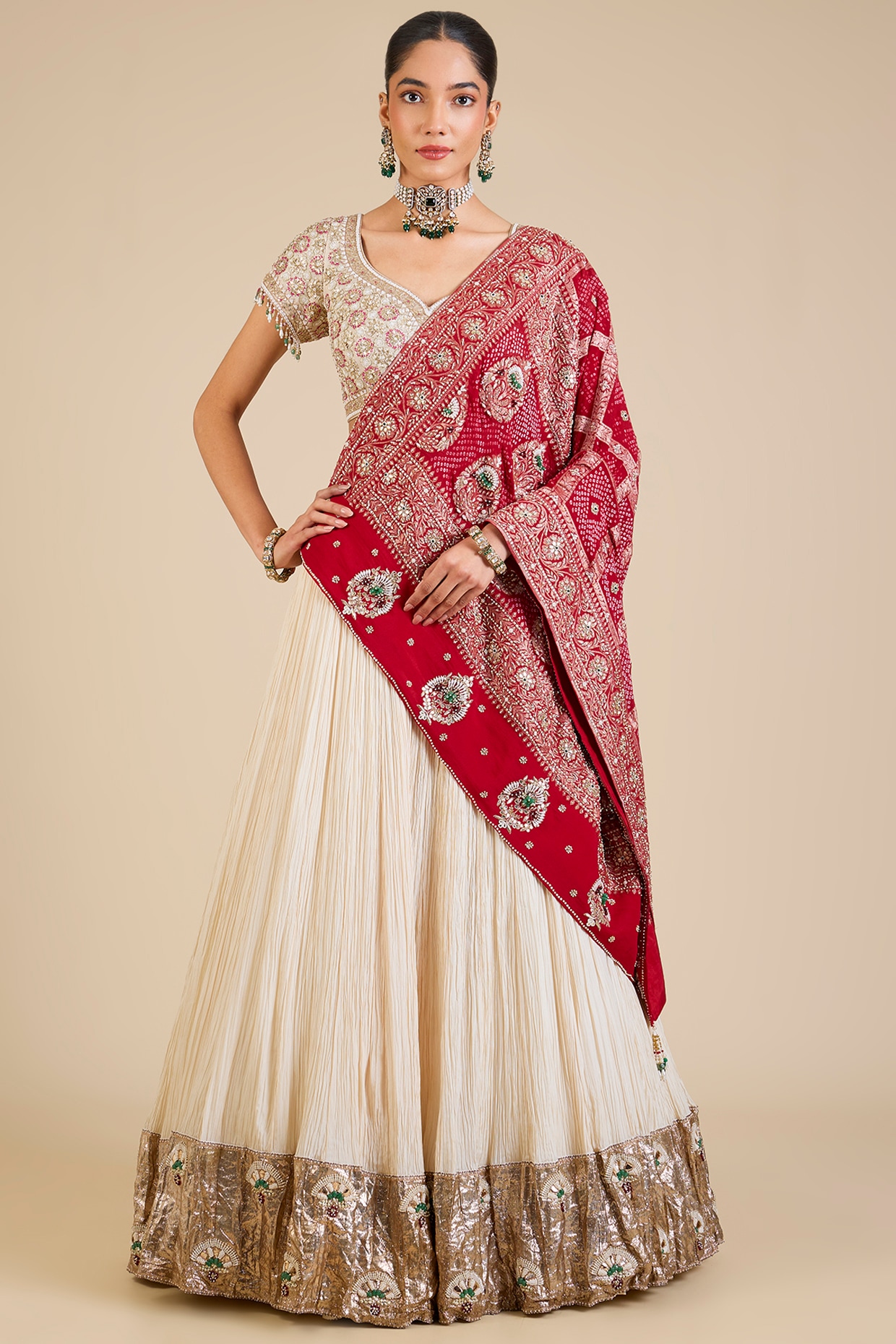 Faabiiana Ivory Silk Embroidered Lehenga Set