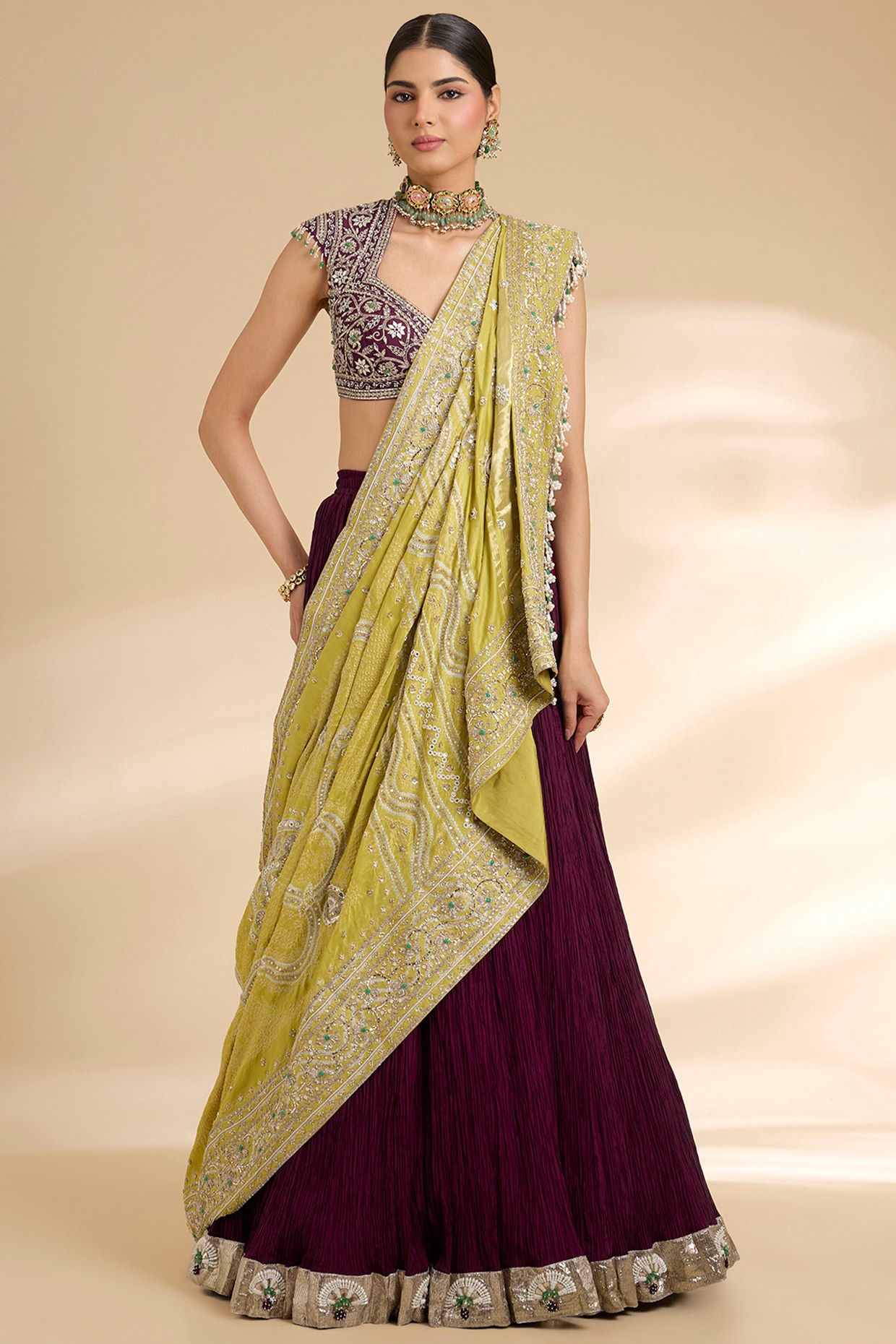 Faabiiana Navy Blue Silk Embroidered Lehenga Set