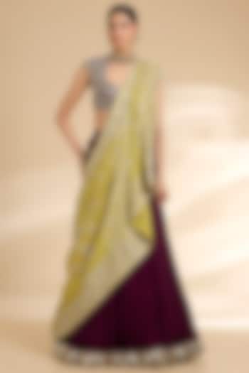 Navy Blue Silk Embroidered Bridal Lehenga Set by Faabiiana at Pernia's Pop Up Shop