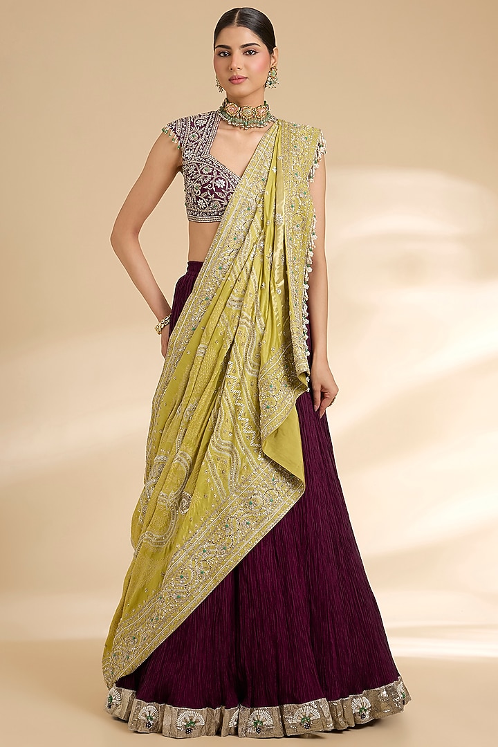Navy Blue Silk Embroidered Bridal Lehenga Set by Faabiiana at Pernia's Pop Up Shop