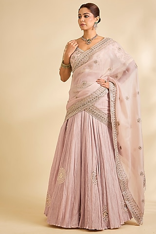 Blush Silk Lehenga Set by Faabiiana