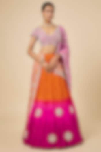 Orange & Pink Ombre Silk Habutai Bridal Lehenga Set by Faabiiana at Pernia's Pop Up Shop