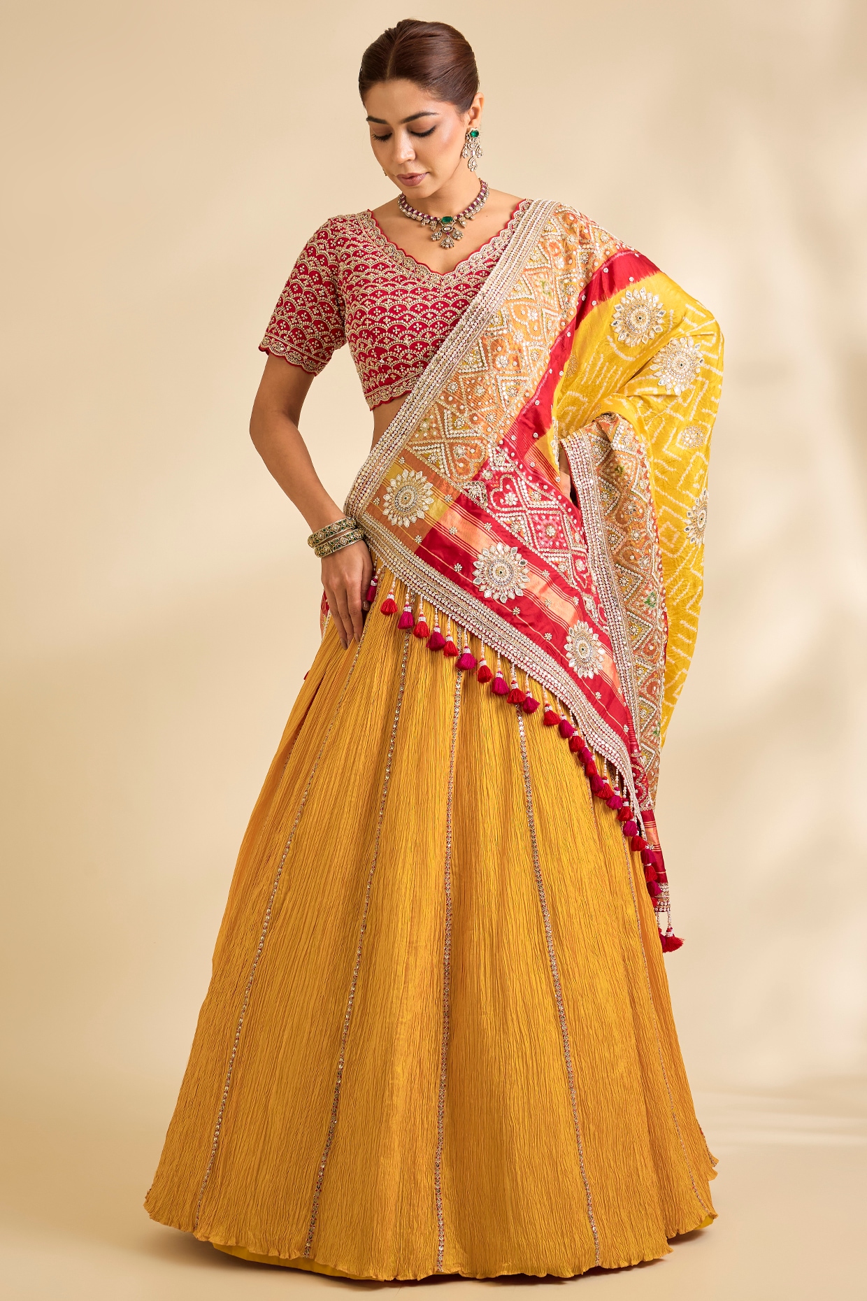 Faabiiana Mustard Silk Lehenga Set