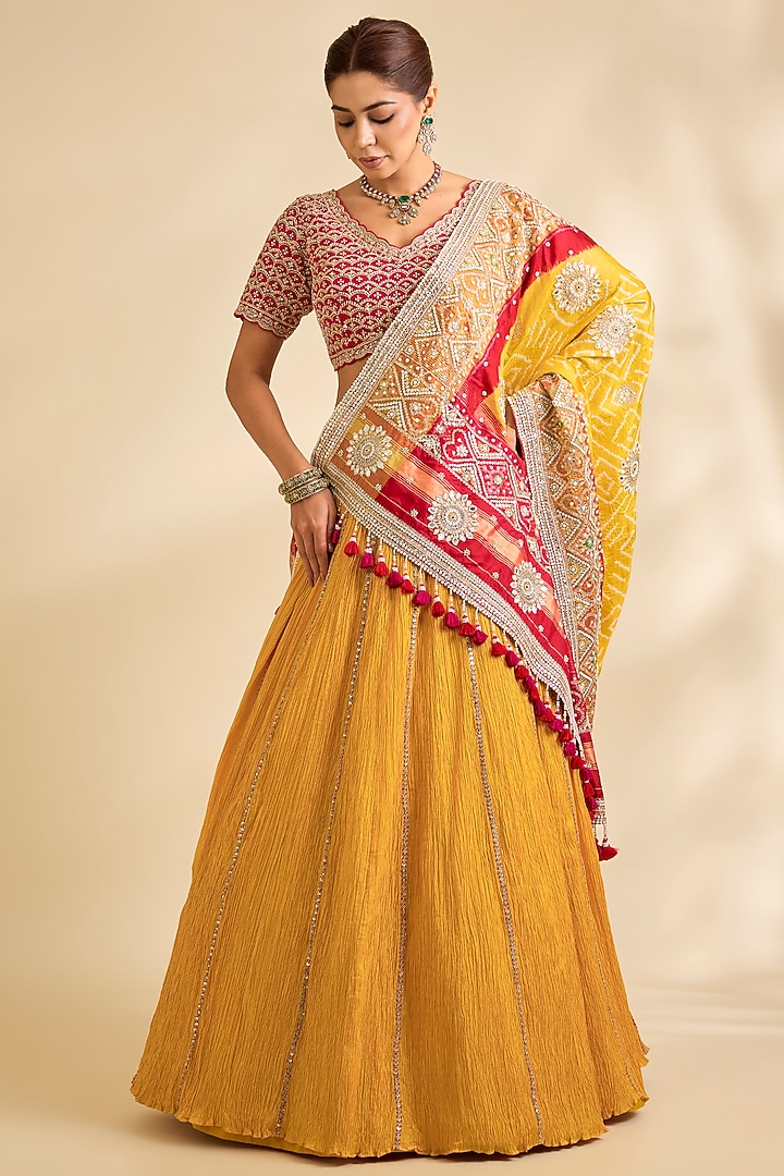 Mustard Silk Bridal Lehenga Set by Faabiiana at Pernia's Pop Up Shop