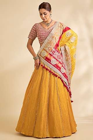 Mustard Silk Lehenga Set by Faabiiana