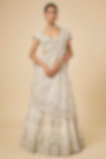 Ivory Net Mukaish Embroidered Bridal Lehenga Set by Faabiiana at Pernia's Pop Up Shop