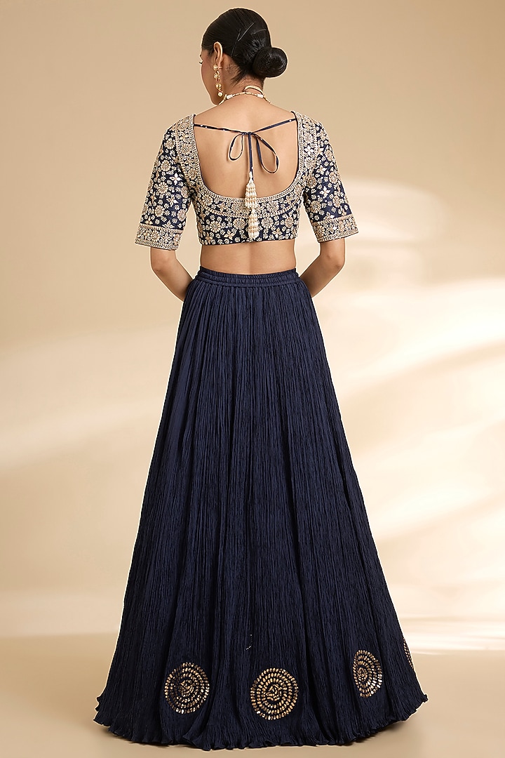 Navy Blue Silk Embroidered Bridal Lehenga Set by Faabiiana at Pernia's Pop Up Shop