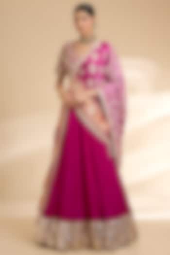 Rani Pink Silk Embroidered Bridal Lehenga Set by Faabiiana at Pernia's Pop Up Shop