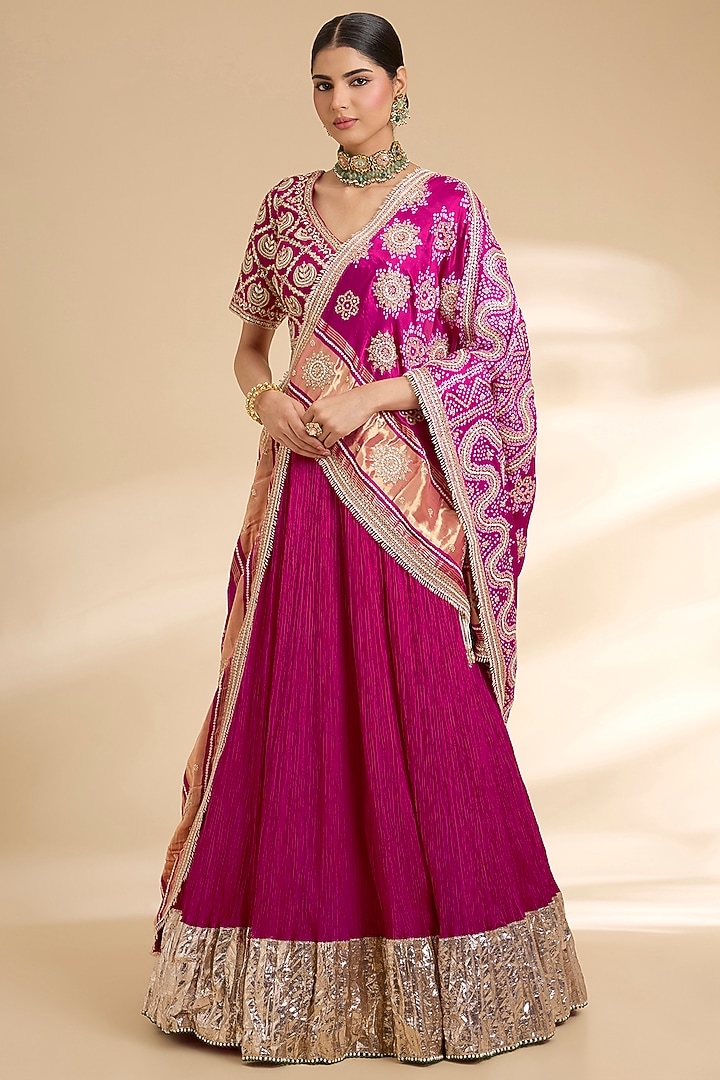 Rani Pink Silk Embroidered Bridal Lehenga Set by Faabiiana at Pernia's Pop Up Shop