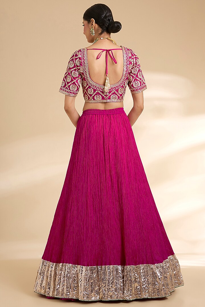 Rani Pink Silk Embroidered Bridal Lehenga Set by Faabiiana at Pernia's Pop Up Shop