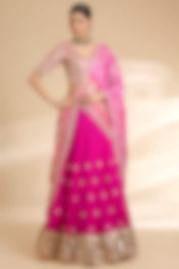 Rani Pink Silk Embroidered Bridal Lehenga Set by Faabiiana at Pernia's Pop Up Shop