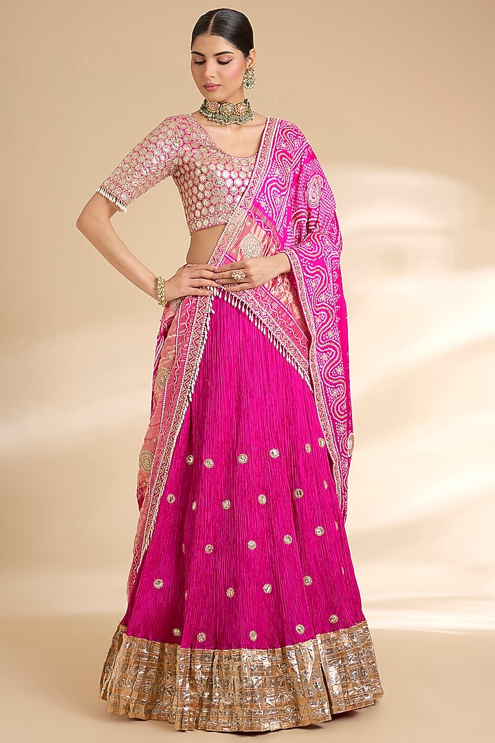 Rani Pink Silk Embroidered Bridal Lehenga Set by Faabiiana at Pernia's Pop Up Shop