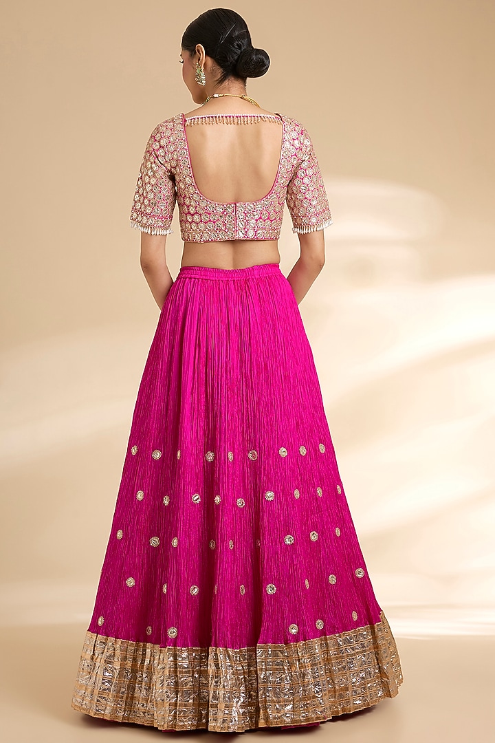 Rani Pink Silk Embroidered Bridal Lehenga Set by Faabiiana at Pernia's Pop Up Shop