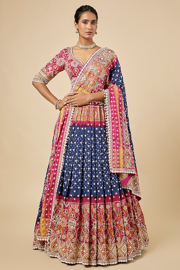 Navy Blue Patola Bandhani Bridal Lehenga Set by Faabiiana at Pernia's Pop Up Shop