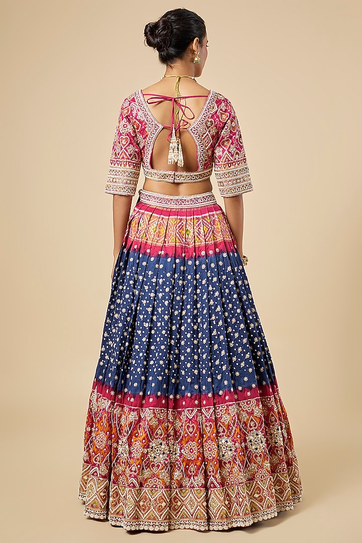 Navy Blue Patola Bandhani Bridal Lehenga Set by Faabiiana at Pernia's Pop Up Shop
