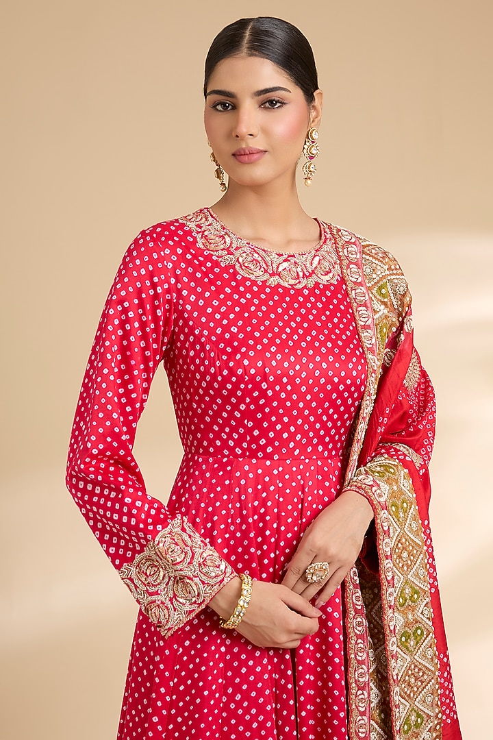 Red Gajji Silk Embroidered Bridal Anarkali Set by Faabiiana at Pernia's Pop Up Shop