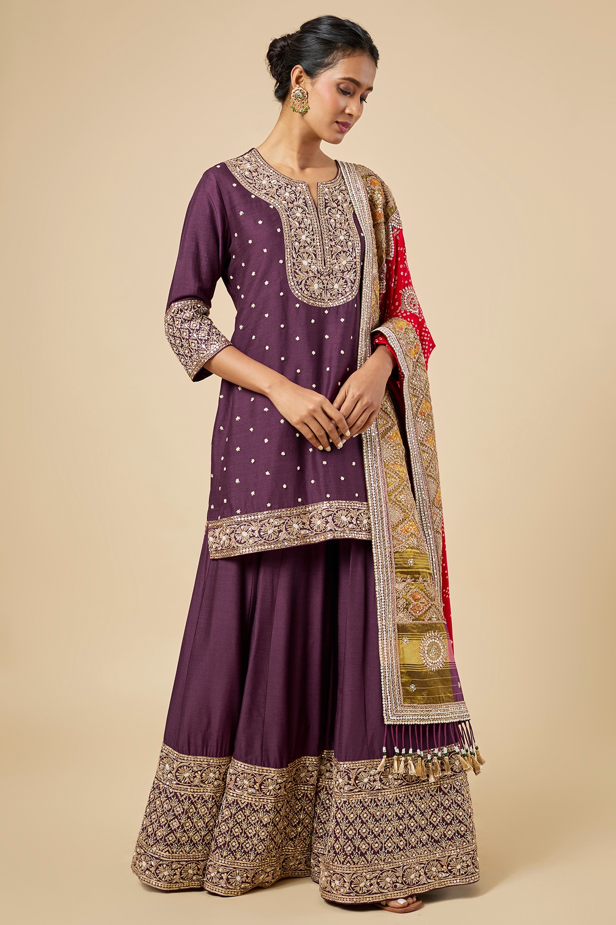 Faabiiana Purple Patola Bandhani Sharara Set