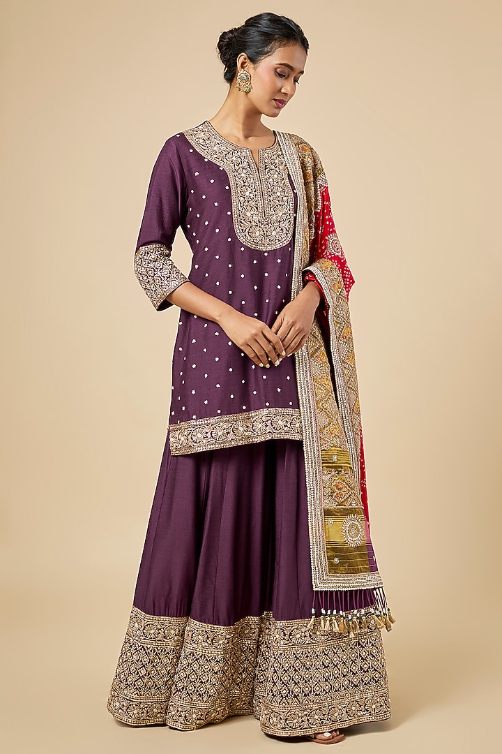 Purple Patola Bandhani Sharara Set by Faabiiana at Pernia's Pop Up Shop