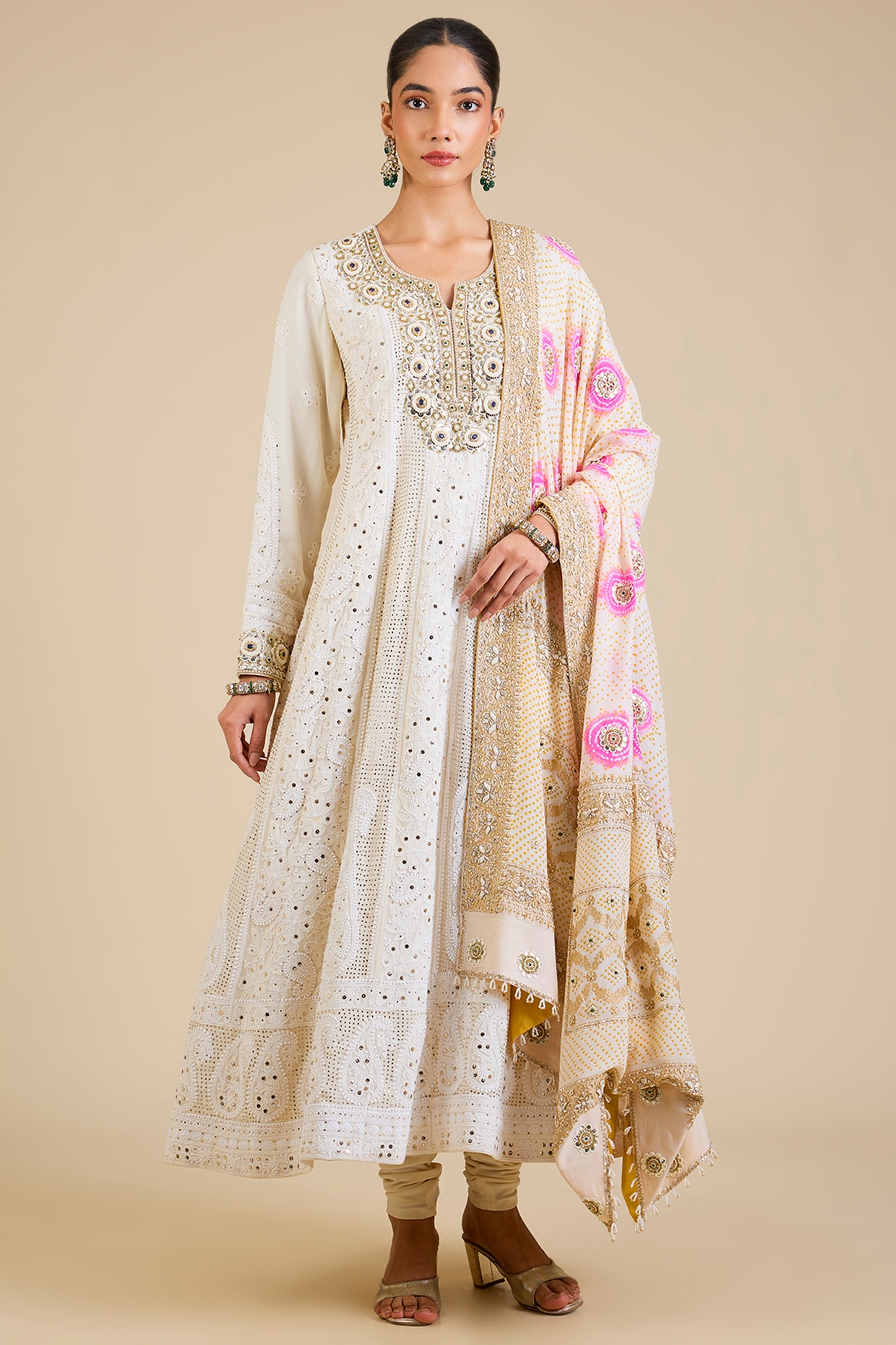 Faabiiana Ivory Chikankari Georgette Embroidered Anarkali Set