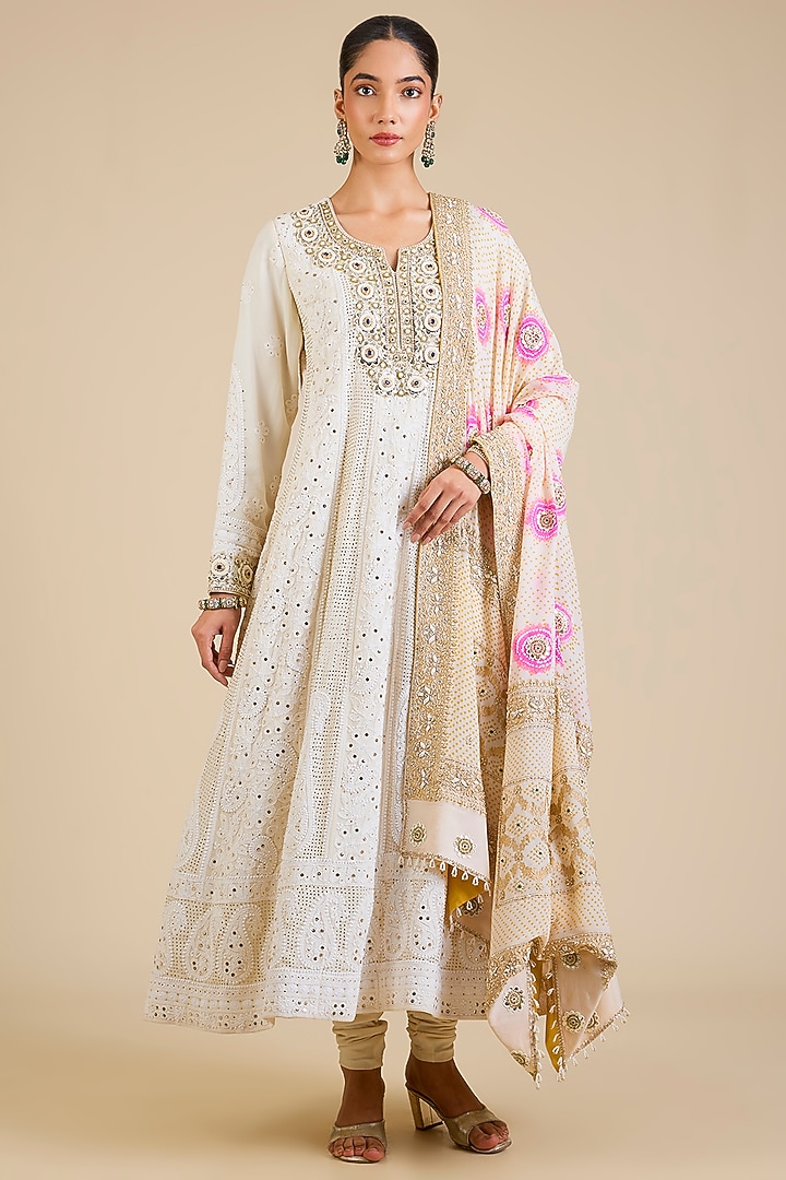 Ivory Chikankari Georgette Embroidered Bridal Anarkali Set by Faabiiana at Pernia's Pop Up Shop