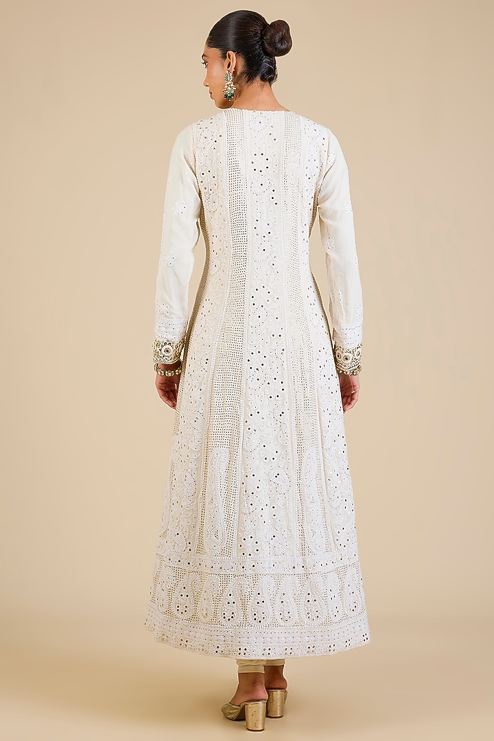 Ivory Chikankari Georgette Embroidered Bridal Anarkali Set by Faabiiana at Pernia's Pop Up Shop