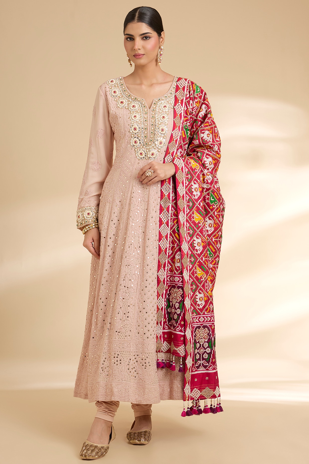 Faabiiana Blush Pink Georgette Chikankari Embroidered Anarkali Set