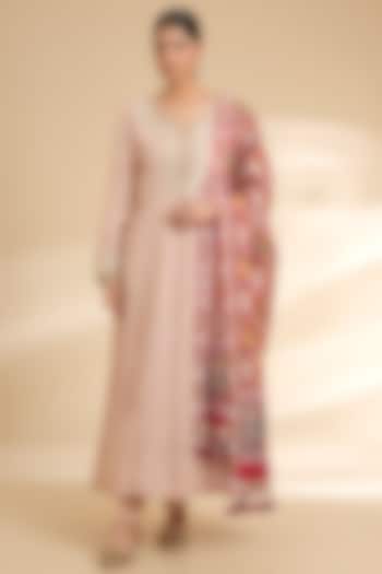 Blush Pink Georgette Chikankari Embroidered Bridal Anarkali Set by Faabiiana at Pernia's Pop Up Shop