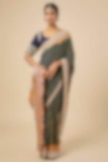 Navy Blue Silk Georgette Bandhani Bridal Saree Set by Faabiiana at Pernia's Pop Up Shop