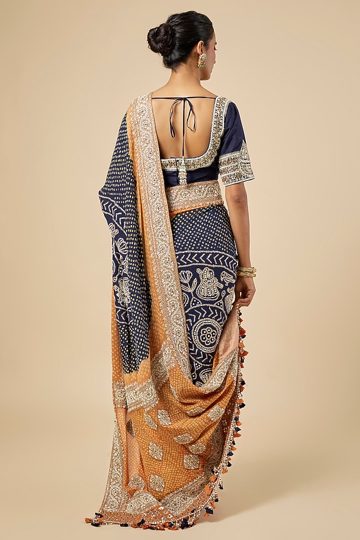 Navy Blue Silk Georgette Bandhani Bridal Saree Set by Faabiiana at Pernia's Pop Up Shop