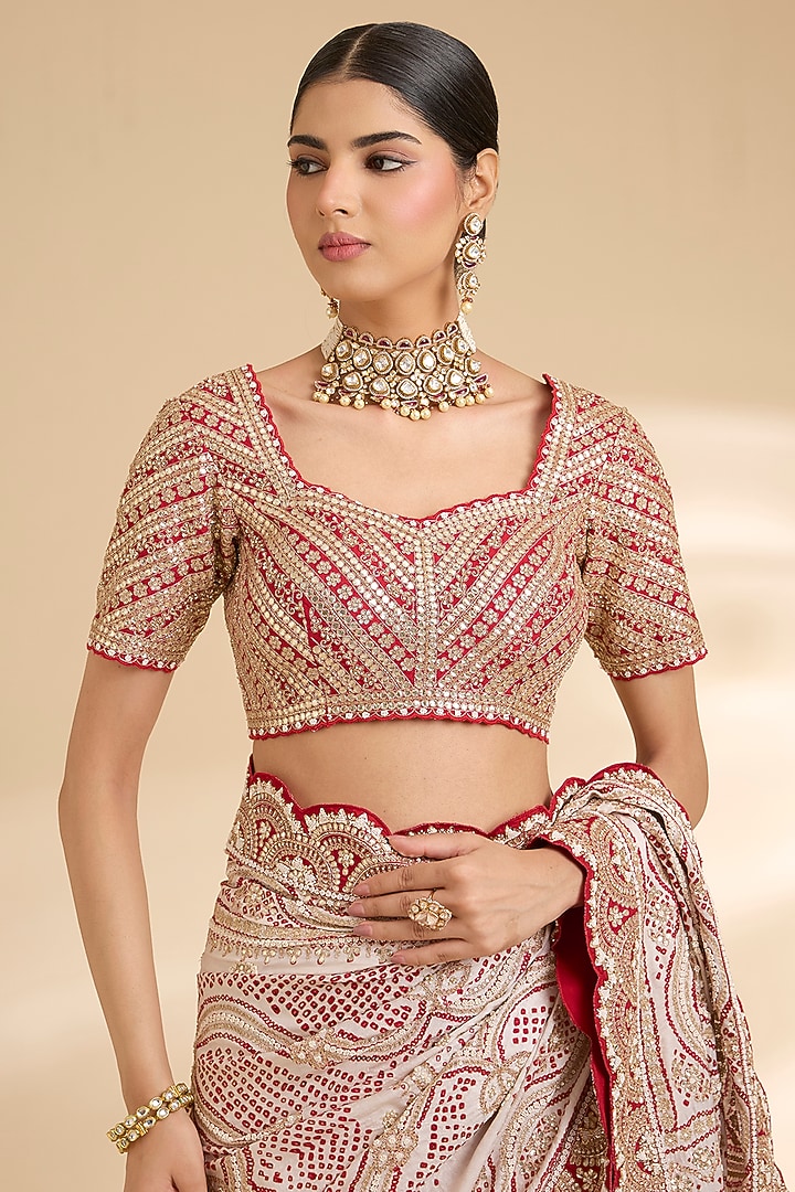 Blush Pink Gajji Silk Embroidered Bridal Saree Set by Faabiiana at Pernia's Pop Up Shop