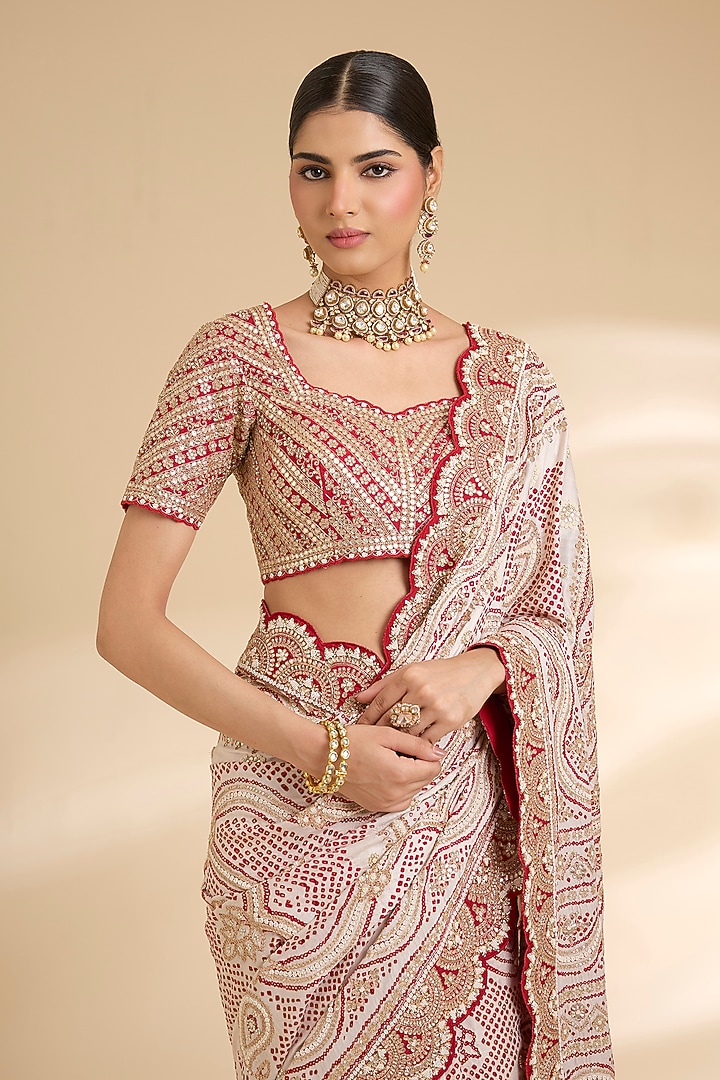 Blush Pink Gajji Silk Embroidered Bridal Saree Set by Faabiiana at Pernia's Pop Up Shop