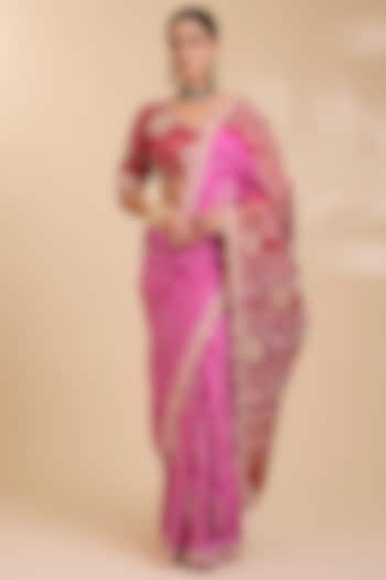 Rani Pink Gajji Silk Bandhani Bridal Saree Set by Faabiiana at Pernia's Pop Up Shop