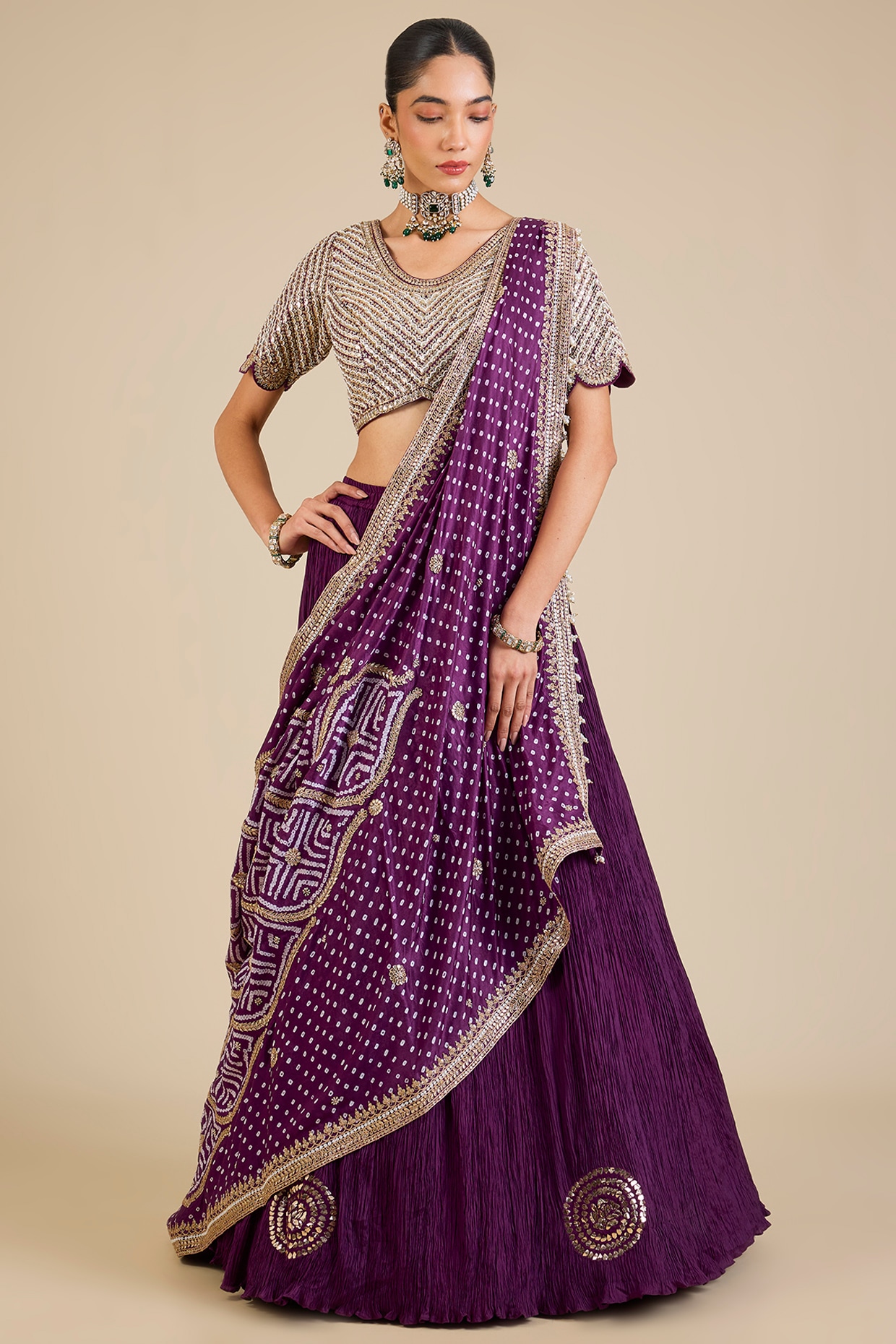 Faabiiana Purple Silk Embroidered Lehenga Set