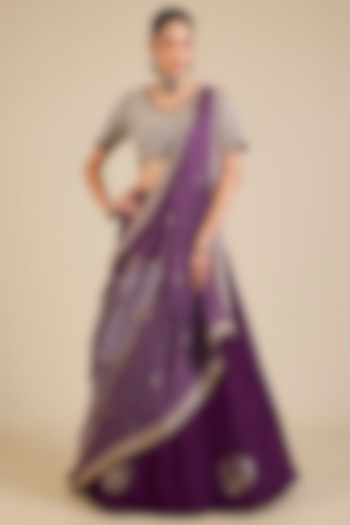 Purple Silk Embroidered Bridal Lehenga Set by Faabiiana at Pernia's Pop Up Shop