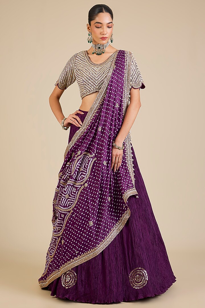 Purple Silk Embroidered Bridal Lehenga Set by Faabiiana at Pernia's Pop Up Shop
