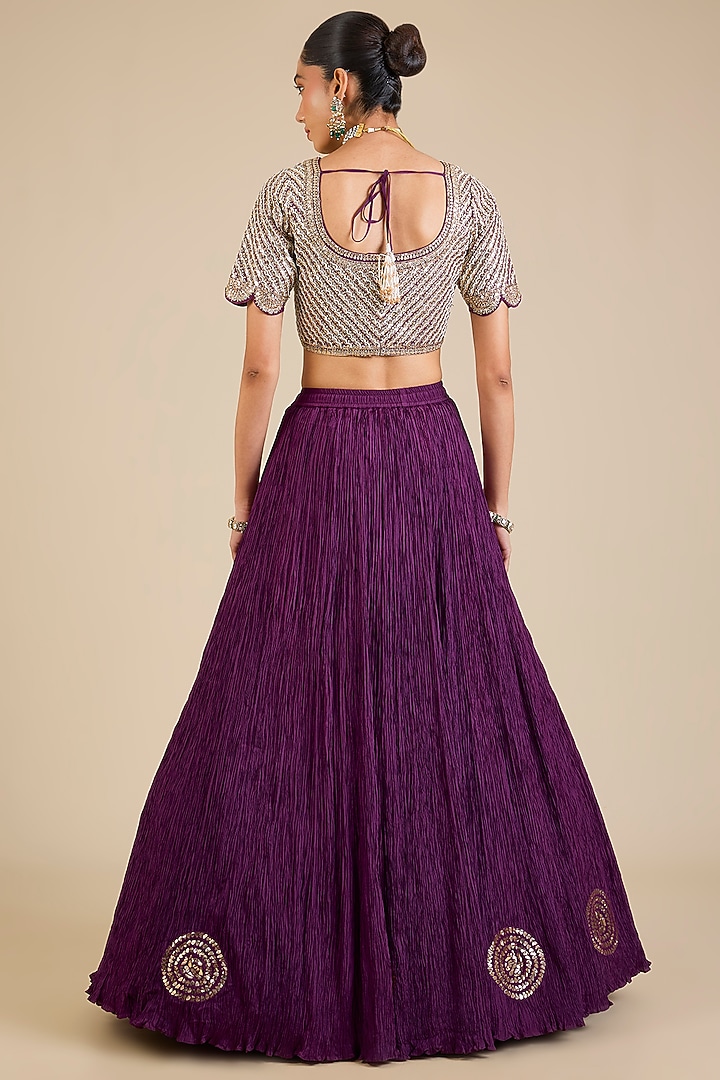 Purple Silk Embroidered Bridal Lehenga Set by Faabiiana at Pernia's Pop Up Shop