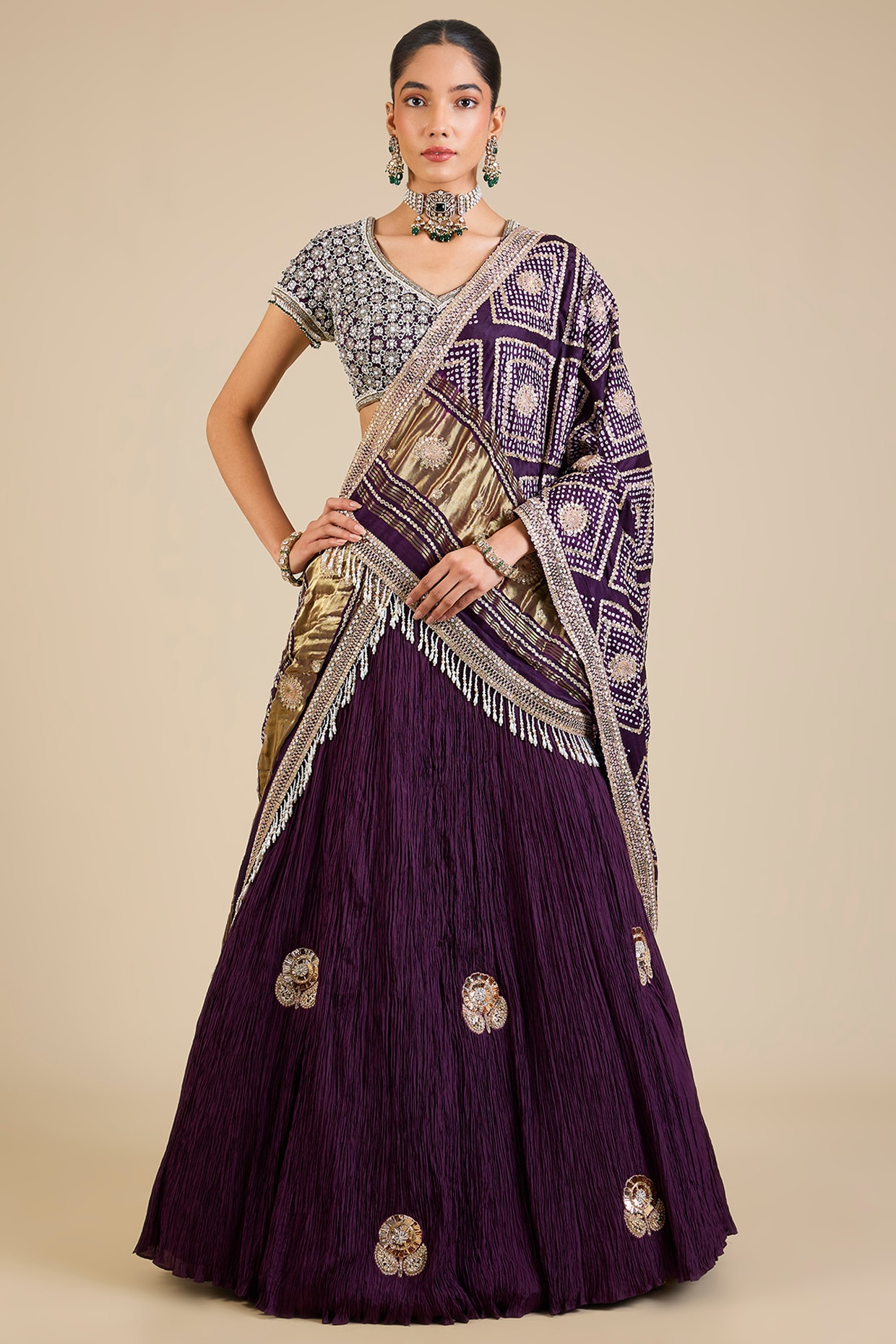 Faabiiana Purple Silk Embroidered Lehenga Set