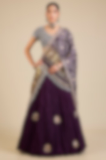 Purple Silk Embroidered Bridal Lehenga Set by Faabiiana at Pernia's Pop Up Shop