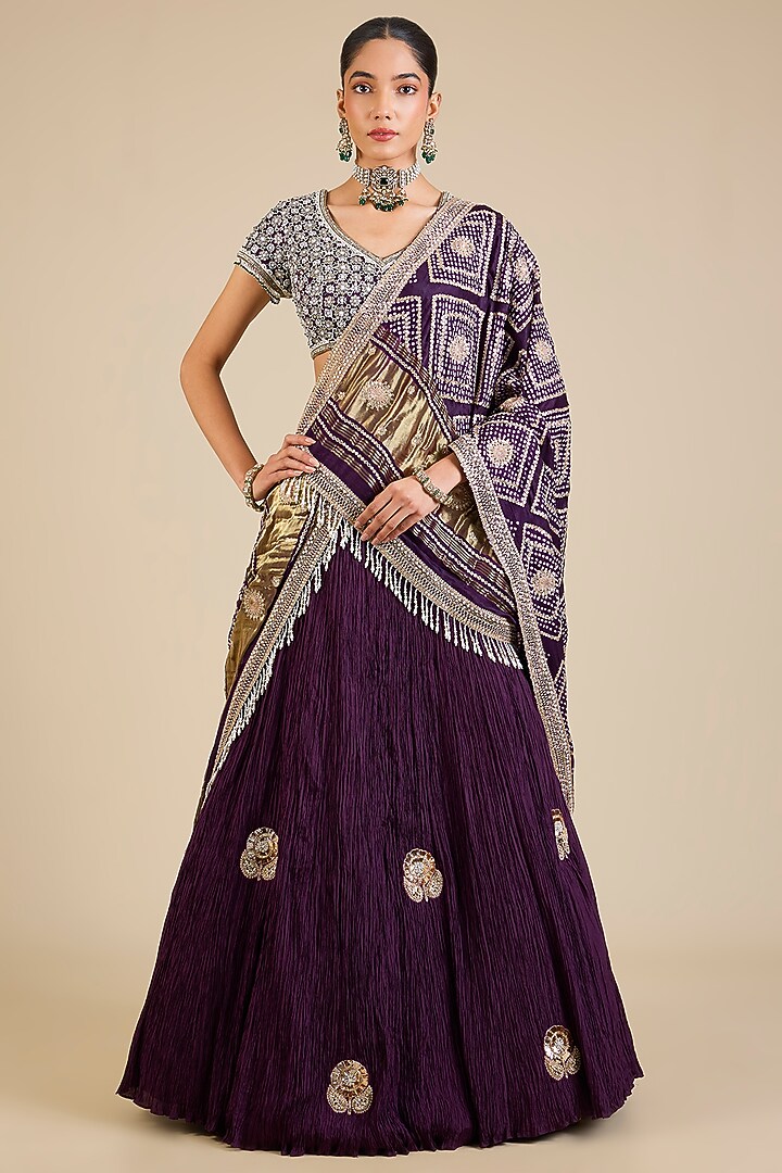 Purple Silk Embroidered Bridal Lehenga Set by Faabiiana at Pernia's Pop Up Shop